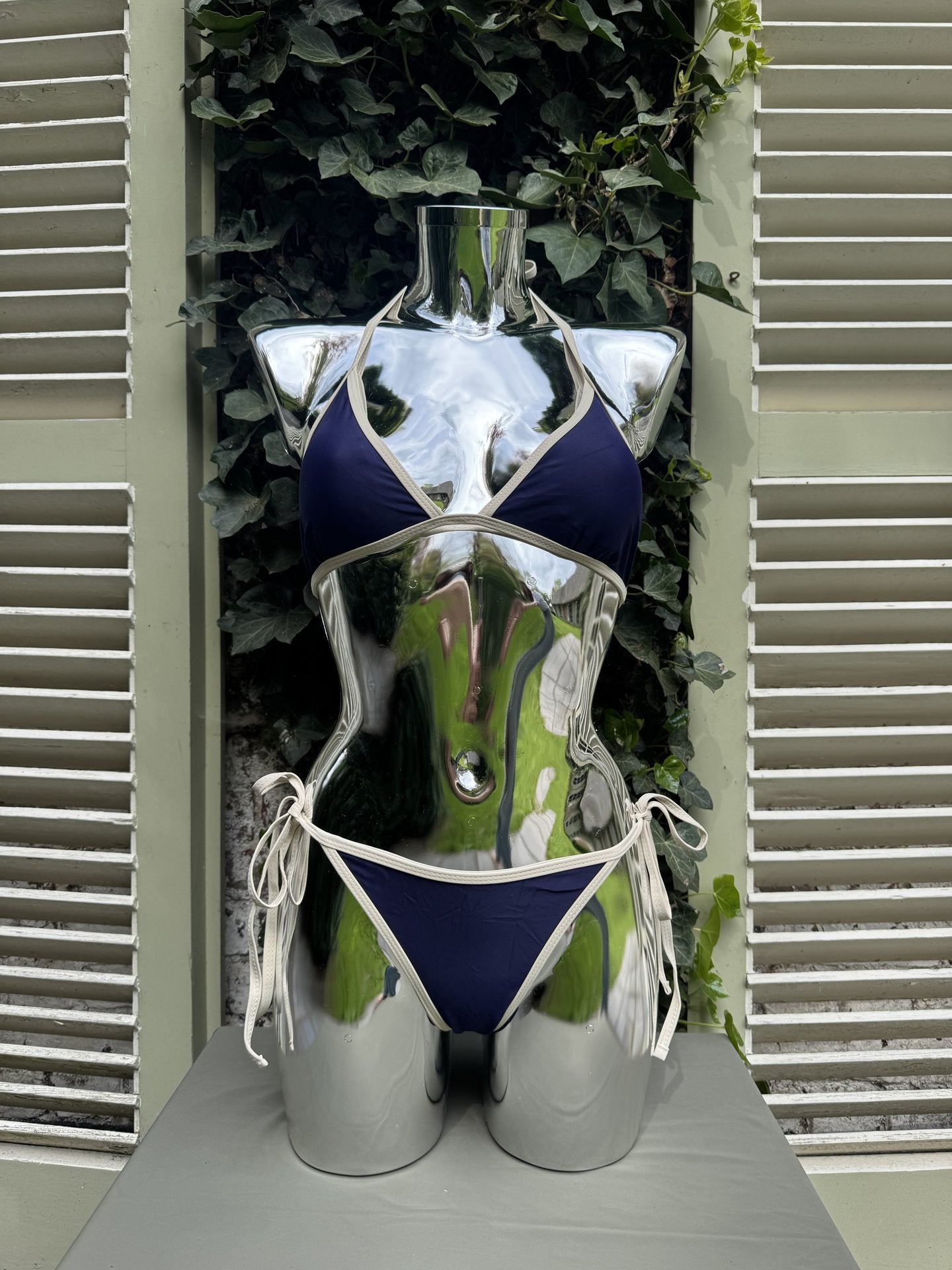 Triangle Bikini Contrast Trim Navy