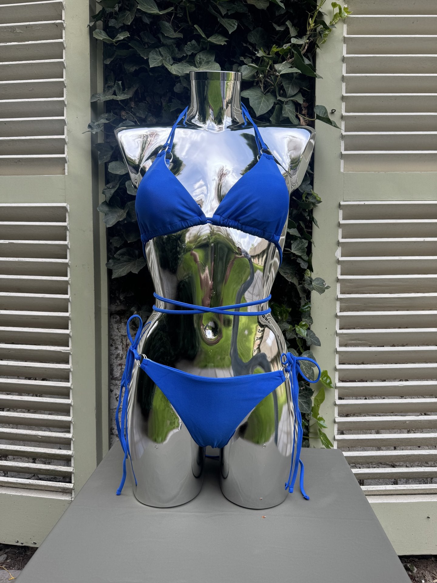 Wrap-Strap Triangle Bikini Cobalt Blue